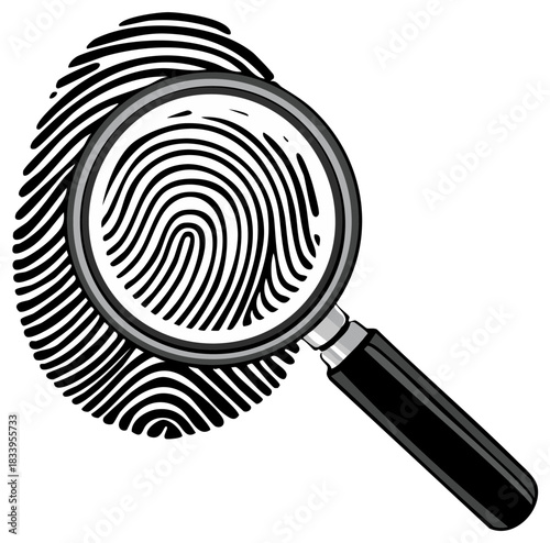 Fingerprint under Magnifying Glass, Crime Scene Investigation Analysis