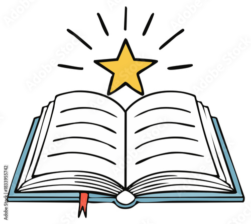 Open Book with Star Icon and Bookmark Education Illustration Concept