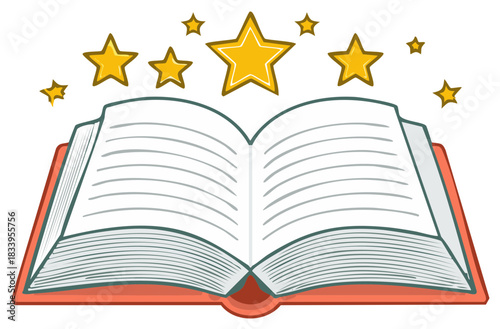 Open book with golden stars emanating above, symbolizing knowledge and achievement