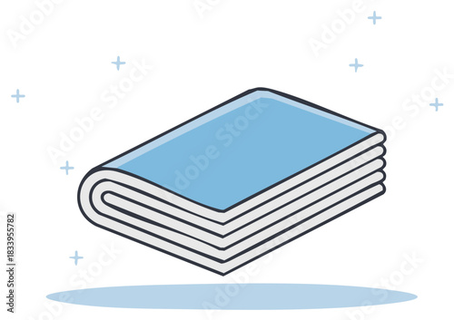 Clean neatly folded soft light blue towels stacked representing hygiene and fresh laundry concept