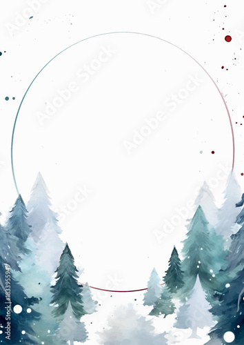 Winter Forest Watercolor Frame Background (No People)