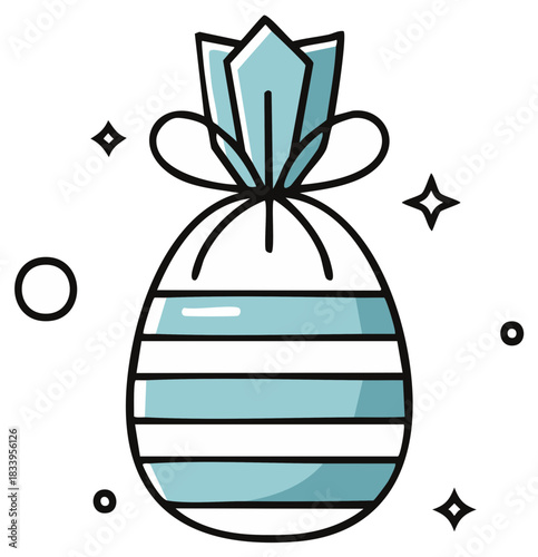 Stylized Treat Bag Icon with Striped Pattern and Sparkling Accents for Celebrations and Gift Giving