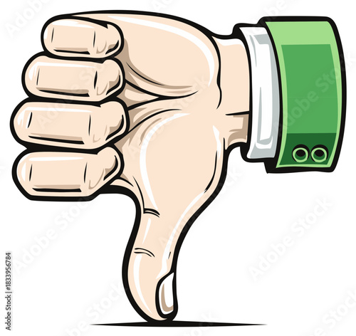 Disapproval Gesture Human Hand Showing Thumbs Down With Green Cuffs