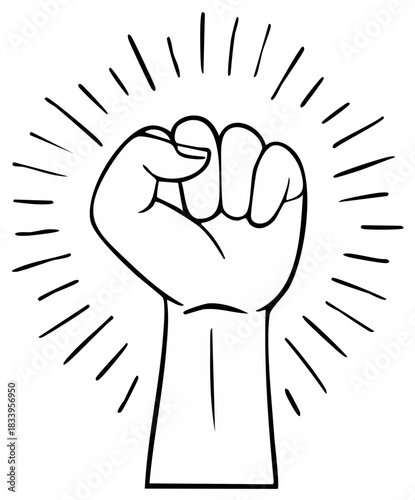 Hand drawn power fist graphic depicting strength unity and determination for social change