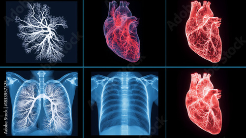 algorithms analyzing CT scans of the heart, anatomical models of the heart with vasculature, images of the lungs and chest, and vascular structures