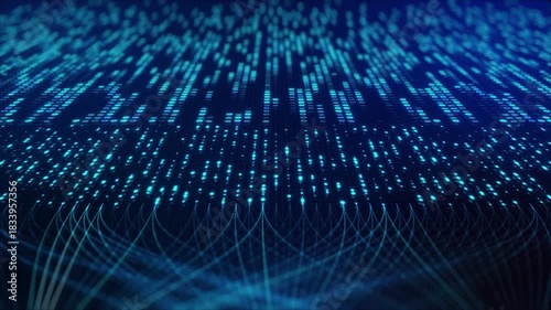 Neural Network Big Data Flow Visualization, Binary Code Matrix, AI Machine Learning Abstract Background, Quantum Computing, Cyber Security, Futuristic Technology Artificial Intelligence Digital Grid