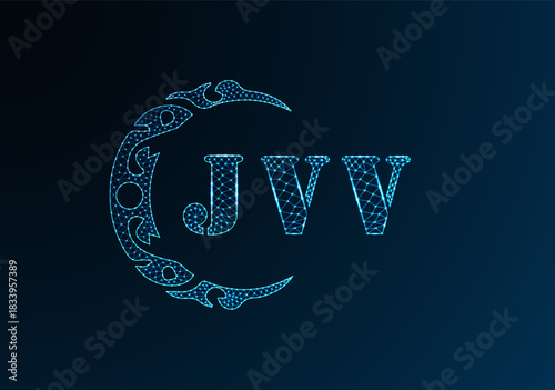 Low poly letter logo JVV design. JVV letter logo low poly vector design on blue color gradient background. JVV logo low poly design