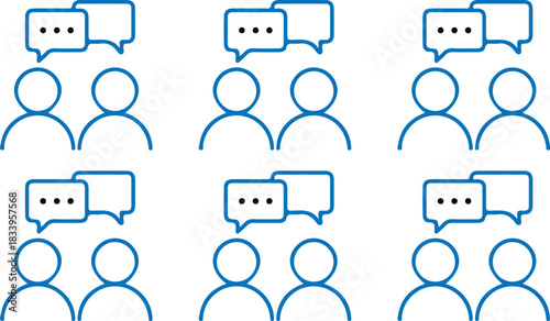 conversation six set bule line people talking dialog icons vector illustration 