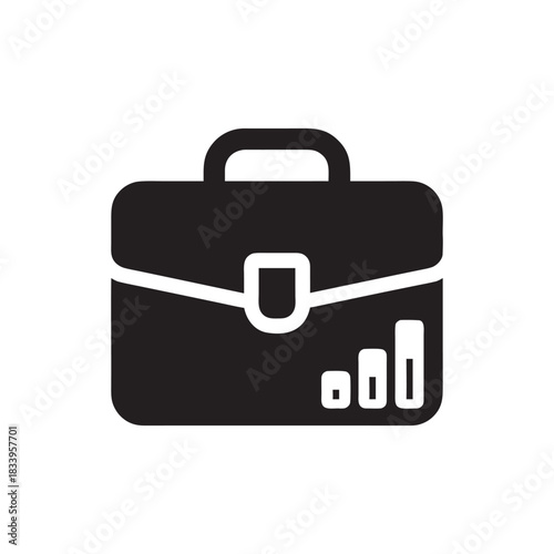 Black and white business briefcase with growth chart icon vector illustration for finance and investment concept