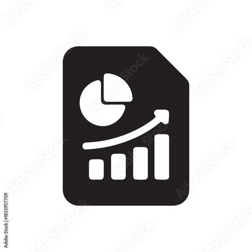 Black and white business report icon with pie chart and growing bar graph financial analytics vector illustration