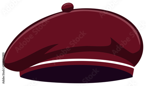 Stylized burgundy beret hat accessory with a smooth rounded shape and a small knob