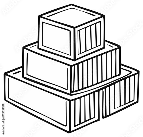 Hand drawn illustration of a pyramid stack of wooden shipping crates line art