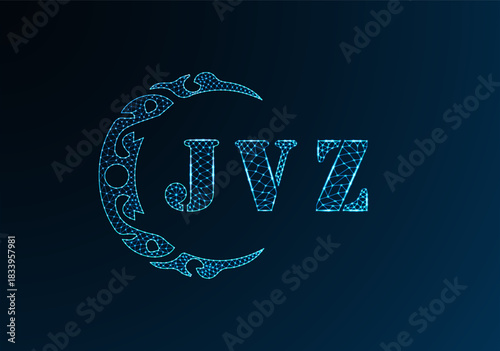 Low poly letter logo JVZ design. JVZ letter logo low poly vector design on blue color gradient background. JVZ logo low poly design