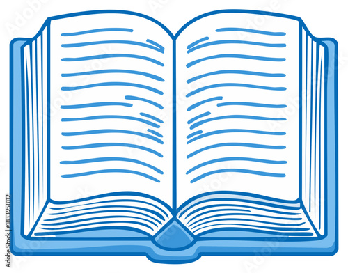Open book illustration with stylized pages for reading and education projects in blue tones.