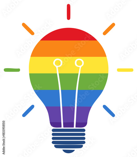 Rainbow Lightbulb Symbolizing Ideas and Diversity: Brightness and Inclusivity
