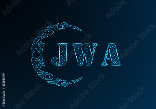 Low poly letter logo JWA design. JWA letter logo low poly vector design on blue color gradient background. JWA logo low poly design