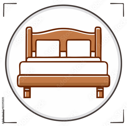 Wooden double bed icon for bedroom furniture and sleep concepts