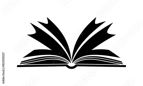 Open Book Icon, Black Silhouette, Educational Symbol, Vector Illustration