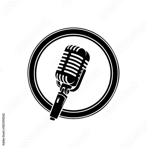 Podcast microphone emblem for audio broadcasts design
