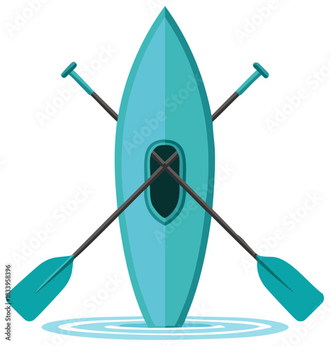 Blue kayak with paddles in water icon recreational activity concept