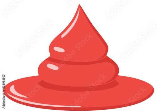 Bright red viscous liquid blob with glossy highlights and smooth rounded curves against white.