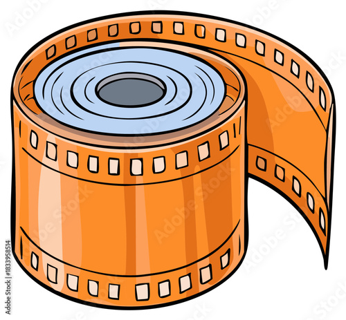 Vintage film reel with perforations and orange celluloid material