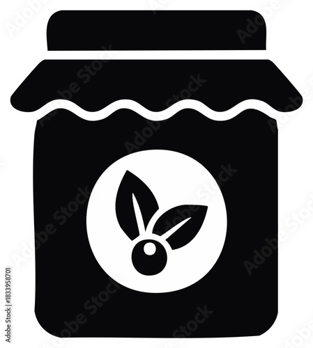Simple jar with blueberry fruit and leaf icon for preserves and jams