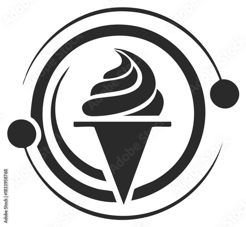Dessert emblem showcasing ice cream cone with circular elements in a modern geometric design