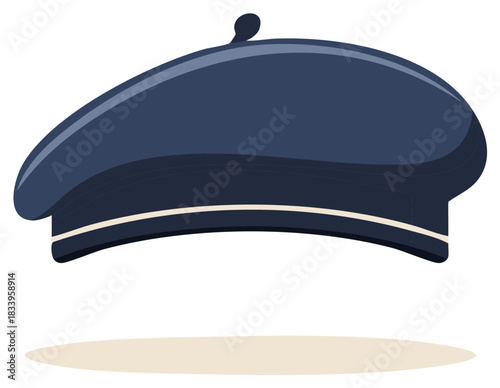 Navy Blue Beret Flat Cap Design Fashionable French Style Accessory Traditional Headwear Artistic Graphic