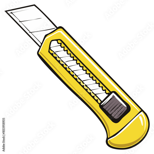 Bright Yellow Box Cutter Illustration: Retractable Blade, Crafting Tool, Precision Cutting