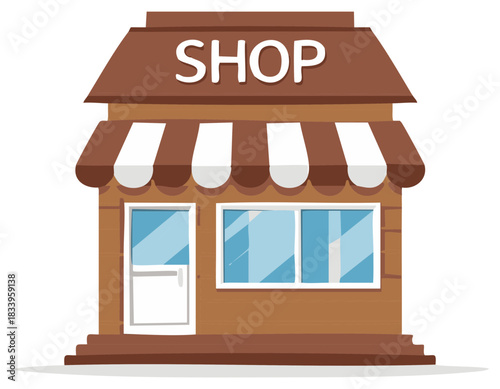 Cartoon shop building with striped awning and 'SHOP' sign for small business retail