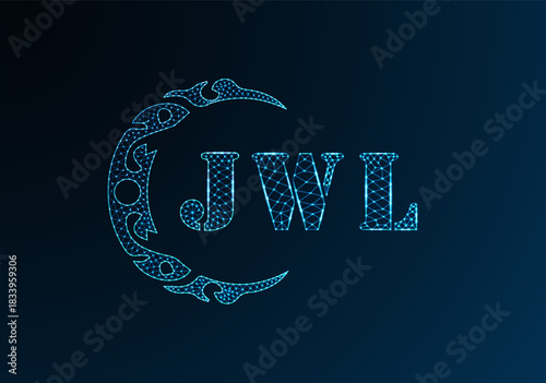 Low poly letter logo JWL design. JWL letter logo low poly vector design on blue color gradient background. JWL logo low poly design