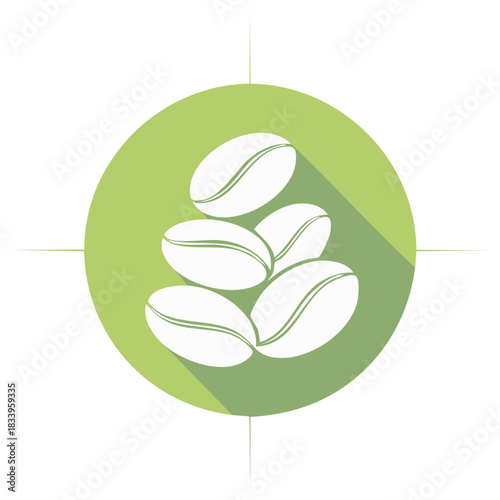 Green Coffee Bean Round Logo, Coffee Beans Icon, Green Circle Design, White Beans Flat Design