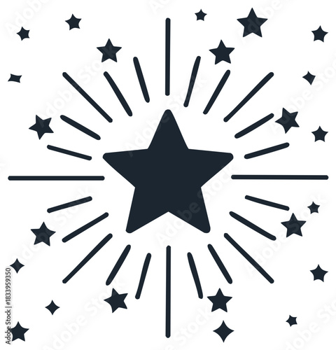 Starry Burst: A celestial design with radiating lines and scattered stars, conveying a sense of celebration, magic, or cosmic wonder.