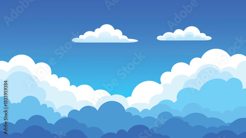 A picturesque view of soft, white clouds drifting in a clear blue sky..eps