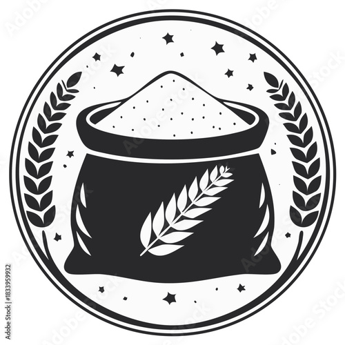 Wheat and Flour Badge Illustration, Grain Sack Emblem Design with Decorative Elements