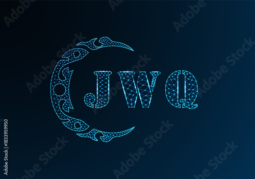 Low poly letter logo JWQ design. JWQ letter logo low poly vector design on blue color gradient background. JWQ logo low poly design