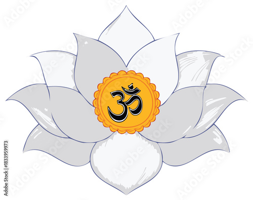 Lotus flower with Om symbol illustration. Spiritual design for meditation.