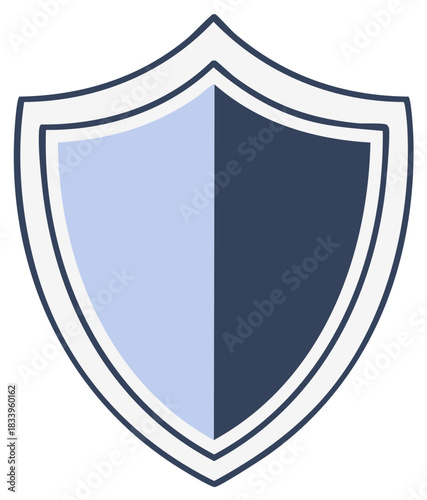A simple graphic shield icon featuring a light blue and dark blue bicolor design representing security and protection