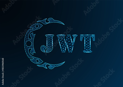 Low poly letter logo JWT design. JWT letter logo low poly vector design on blue color gradient background. JWT logo low poly design
