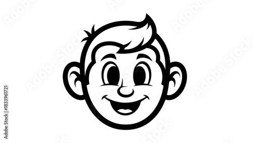 Cartoon illustration of a smiling boy's face with big ears and a simple, clean design.