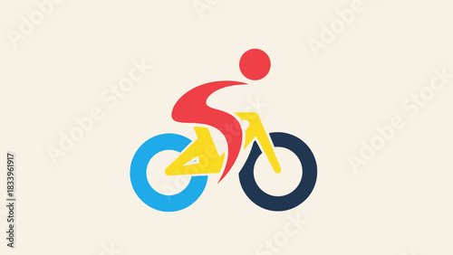 A modern, colorful, and stylized graphic logo of a cyclist riding a bicycle, depicted in a dynamic, abstract style.