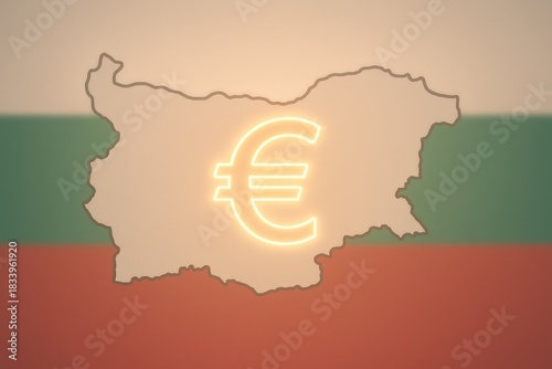 Bulgaria map with glowing euro sign on national flag