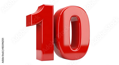 Red number ten glossy isolated on transparent background