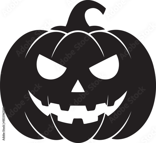 A classic black silhouette of a carved jack o lantern with a menacing grin and glowing eyes, perfect for Halloween.