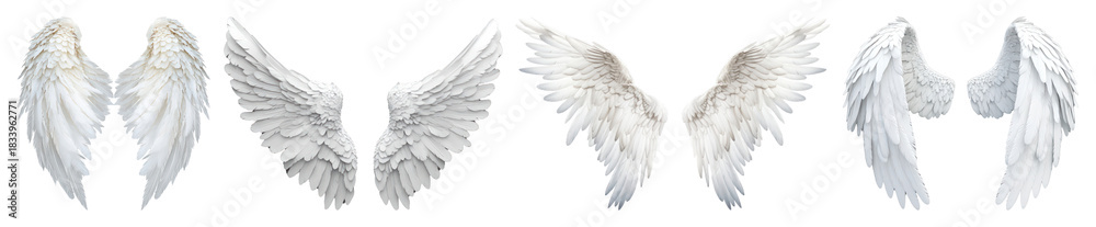 Fototapeta premium PNG Elegant white angel wings collection, element set on transparent background