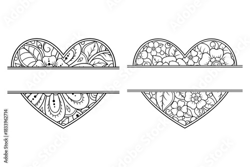 Set of Frame in eastern tradition. Stylized with henna tattoos decorative pattern for decorating covers for book, notebook, casket, magazine, postcard and folder. Flower Heart in mehndi style.