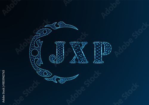 Low poly letter logo JXP design. JXP letter logo low poly vector design on blue color gradient background. JXP logo low poly design