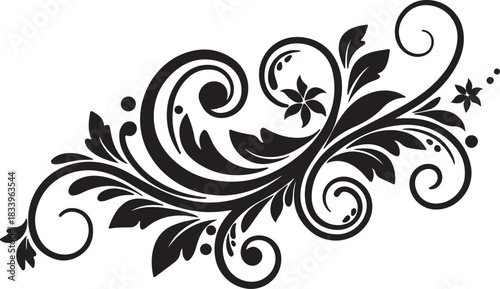 Elegant black floral swirls and leaves decorative element for design and illustration