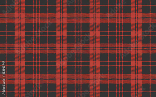 Classic red and black tartan pattern with a modern grunge texture adding depth and character suitable for various creative projects